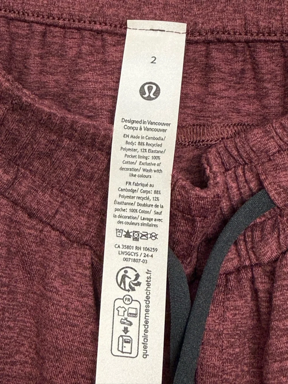 Lululemon Soft Jersey Classic-Fit Mid-Rise Jogger Garnet Red Merlot Sz 2 29” - Picture 4 of 4